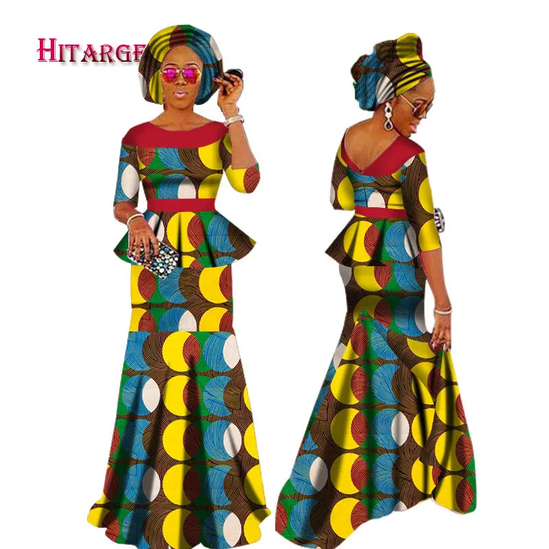 Autumn African Dresses for Women Private Custom Elegant Women African Dashiki Skirt Set+Head Scarf 3 Pieces Clothing WY1630