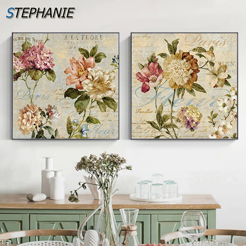 スカンジナビアのヴィンテージの花のキャンバスの絵画 高級ポスターのプリント アメリカンスタイルの植物 リビングルームのアート写真 Aliexpress Home Garden