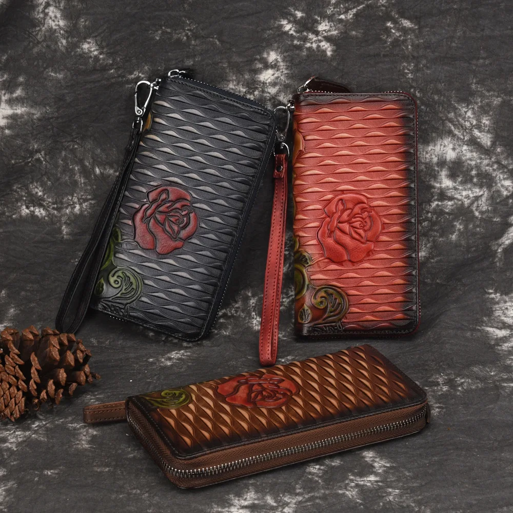 

Women's Wallet Retro Tree Height Leather Rub Color Zipper Wallet Hand-rub Color Practical Wallet Handbag