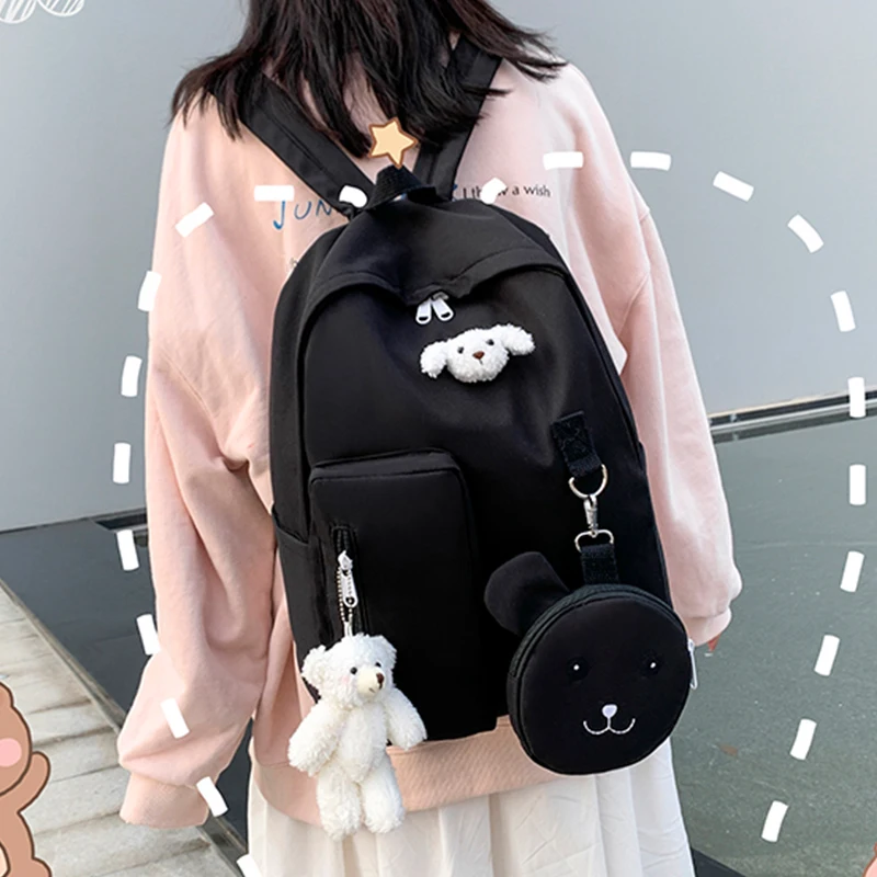 Mochila negra de nailon para mujer, compuesto para adolescentes, bolso escolar de viaje para chicas, Mochila coreana para estudiantes _ - AliExpress Mobile