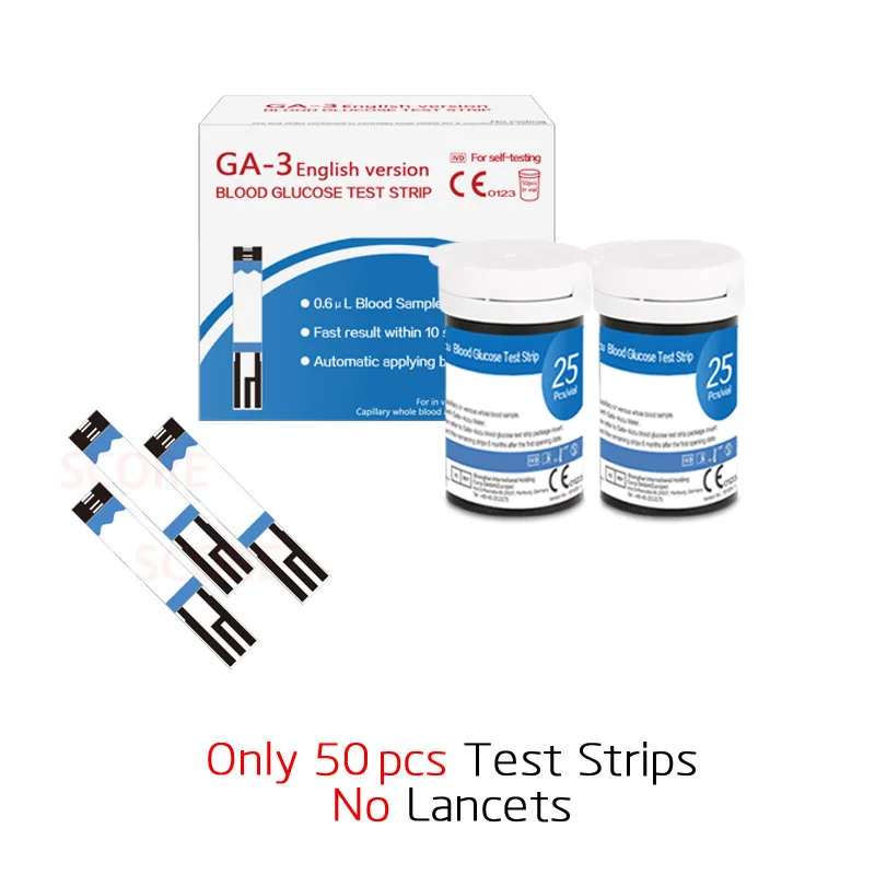50test No Lancets Английская версия GA-3 тест-полоски для определения уровня глюкозы в крови, 50/100/200 шт. подходит для GA3 с скарификатор; сахар в крови обнаружения прибор для контроля уровня сахара в крови - Цвет: 50test No Lancets