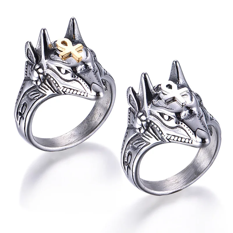

Vintage Wolf Head Ring Men's Fashion Domineering Anubis Ring Jewelry Unusual Gift