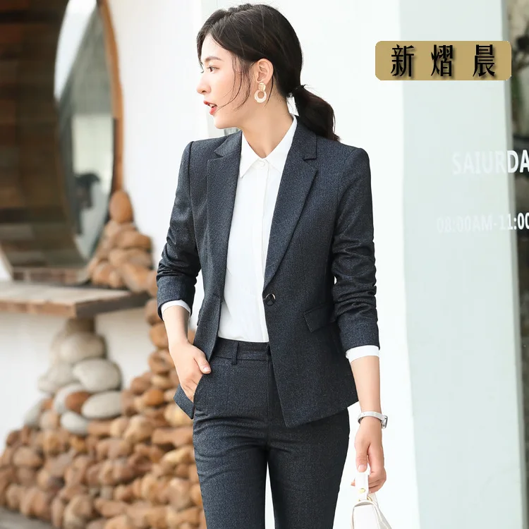 

New Style Faux Jade Raw Material Wear Set Long Sleeve Business Suit Women's Fashion Formal Wear Interview Work Clothes WOMEN'S S
