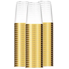 100x Золотые пластиковые стаканчики 10 унций прозрачные пластиковые стаканчики с золотой оправой Необычные одноразовые Свадебные стаканчики элегантные вечерние стаканчики с