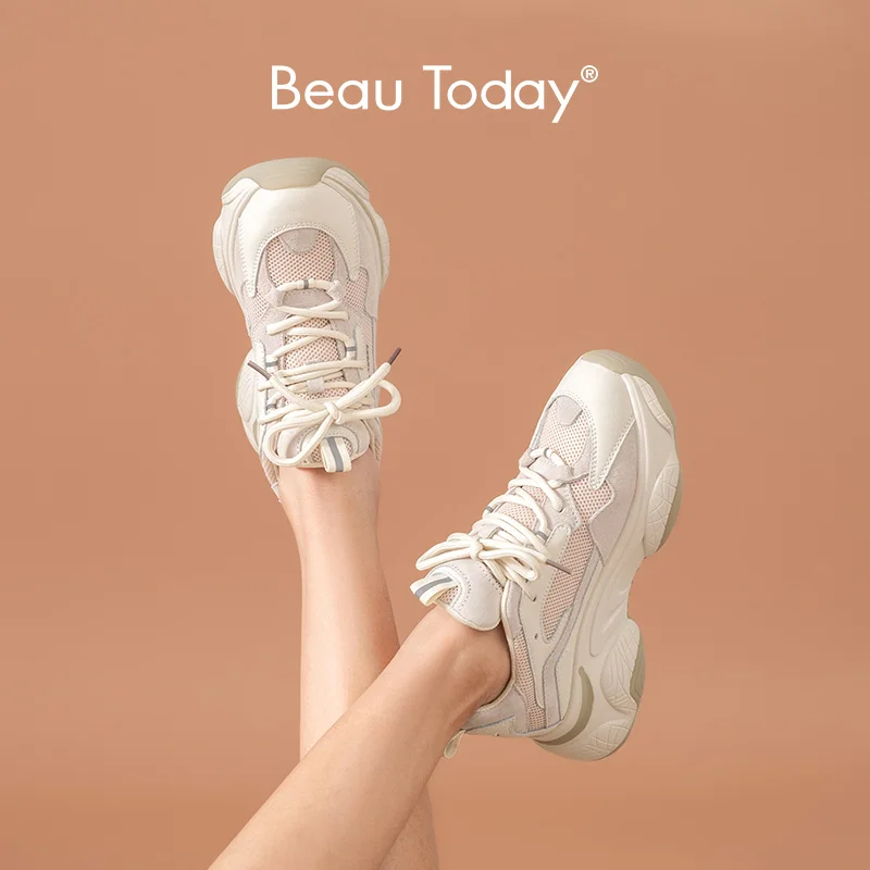 BeauToday/женские кроссовки из сетчатой коровьей кожи на шнуровке Смешанные цвета