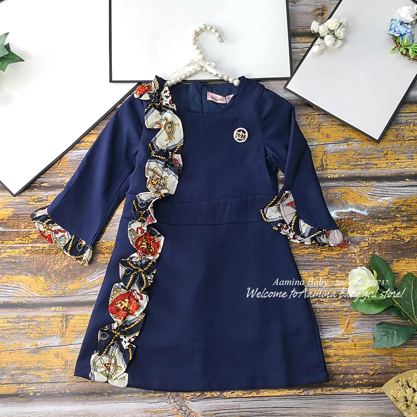

3069 Flowers Print Ruffles Brand Princess Baby Girl Dress Spring Fall Winter Party Kid Dress ForGirl Wholesale Baby Girl Clothes