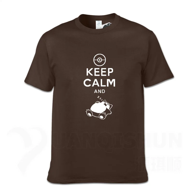 Chocolate 1 С надписью «Keep Calm And вести Snorlax сна Pokemon футболки 16 Цвета Для мужчин из хлопка с круглой горловиной, Повседневное Графический короткий рукав Костюмы - Цвет: Chocolate 1