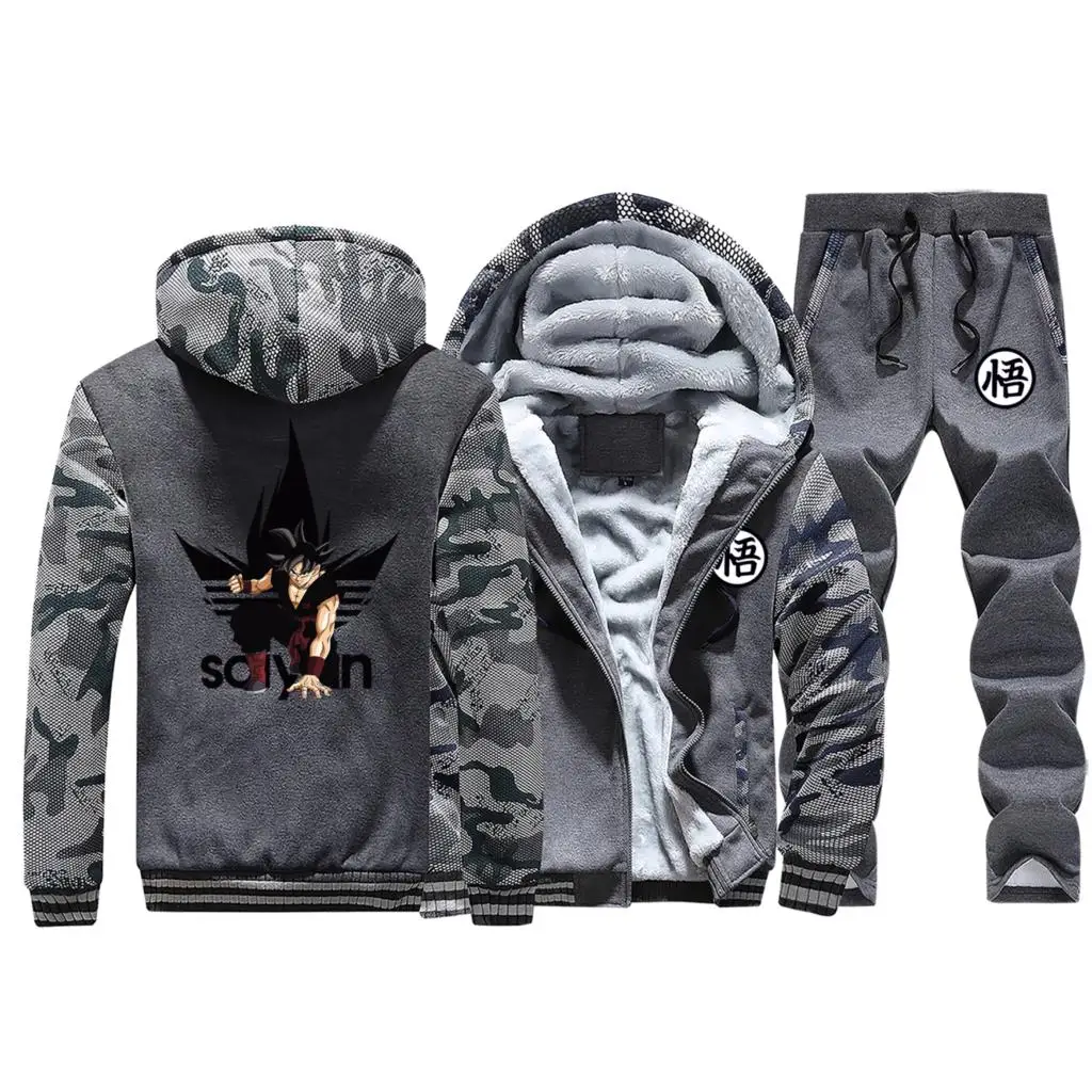 Dark Gray 1 Dragon Ball; Dragonball Z Аниме Толстовка плотные толстовки Для мужчин зимний теплый костюм; пальто в японском стиле камуфляжная куртка+ штаны, 2 предмета в комплекте - Цвет: Dark Gray 1