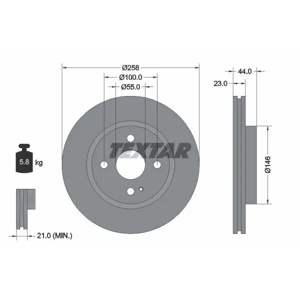 Диск тормозной передний Mazda 2 1.3-1.5i/1.4D 07 TEXTAR 92166803
