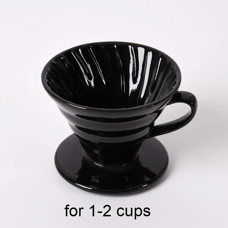 V60 стильная кофейная чашка с капельным фильтром 1-4Cups, Перманентная наполняемая кофеварка с отдельной подставкой, керамическая кофейная капельница с двигателем - Цвет: Black S