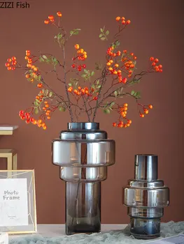 

Colorful Gradient Amber Vase Transparent Glass Vases Desk Decor Hydroponics Flower Arrangement Floral Home Decoration Modern