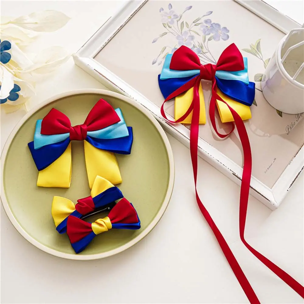 Sweet Blue Yellow Red Bow Ribbon Hair Clips Hairpins Barrette for Girls Party Princess Snow White Cosplay Dress up