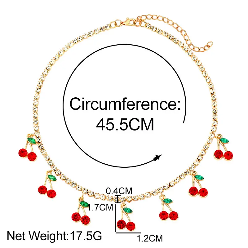 BYNOUCK New Luxury Red Cherry Crystal Tennis Chain Women’s Necklace Charm Cute Pendant Necklaces Women Rhinestone Jewelry Gift