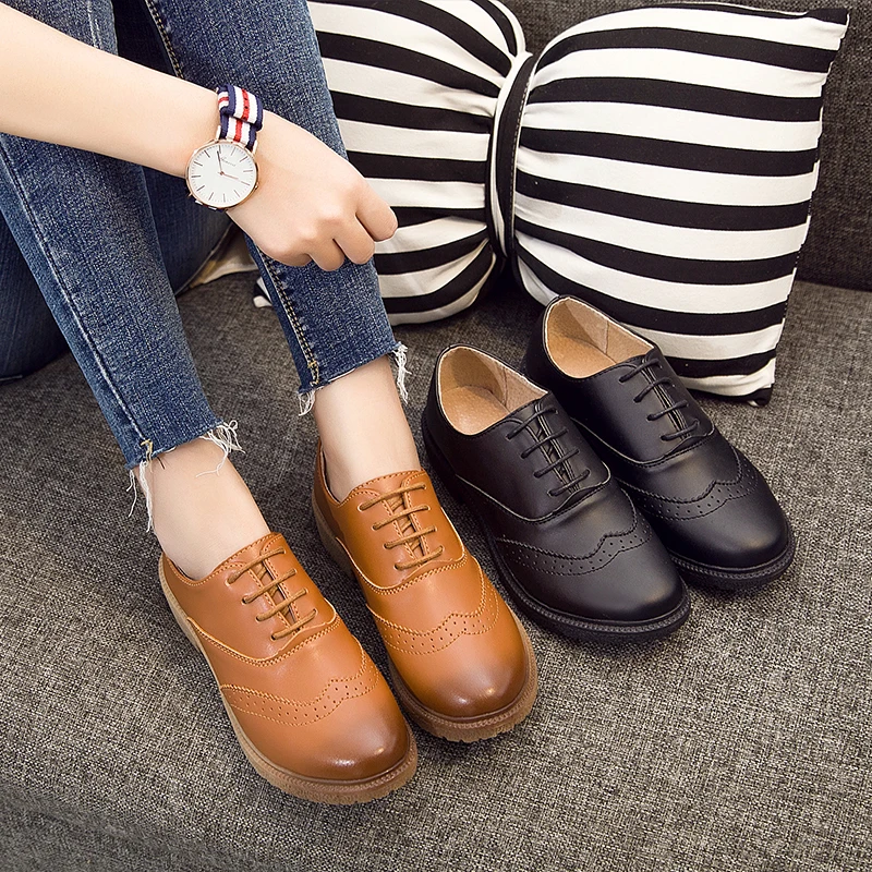elegant women leather dress footwear ladies classical brogue oxfords trend designer female school moccasins lady height shoes  (33)