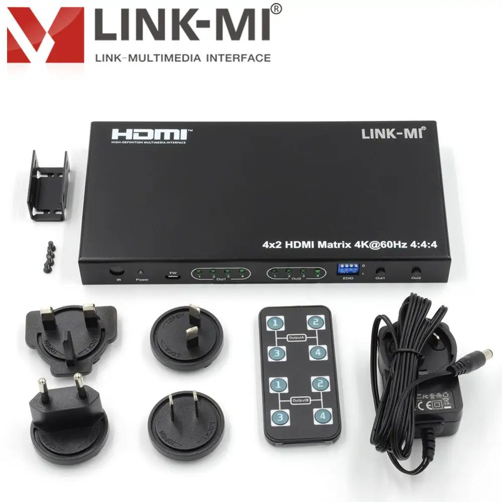 

LINK-MI LM-MX13 4x2 HDMI2.0 Matrix Support 4K@60hz YUV4:4:4, 18Gbps,HDCP2.2