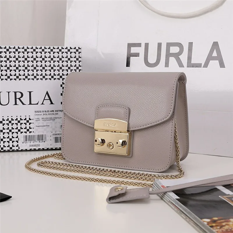Оригинальные женские сумки FURLA, высококачественные женские кожаные сумки Furla светло-серого цвета, размер S 16,5 см x 12 см x 8 см