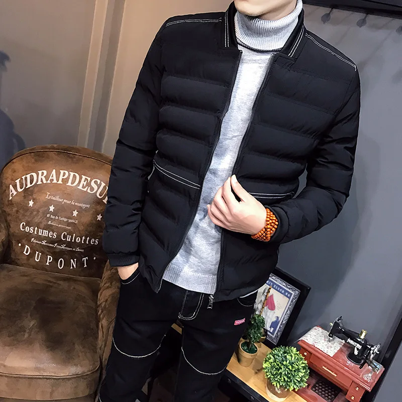 

2018 New Style Winter Cotton-padded Clothes Men Slim Fit Baseball Collar Cotton-padded Clothes Men's Warm Stand Collar Long Slee