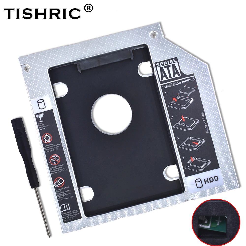 Tishric алюминиевый 9,5 мм SATA 3,0 HDD Caddy 2," двойной светодиодный адаптер DVD HDD корпус жесткого диска Optibay для ноутбука DVD-ROM ODD - Цвет: Черный