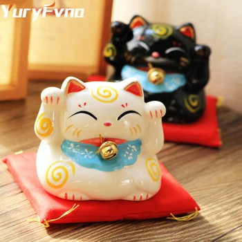 

YuryFvna 3 Inch Ceramic Lucky Cat Piggy Bank Porcelain Ornament Fortune Cat Money Box Craft Birthday Gift Home Office Decoration