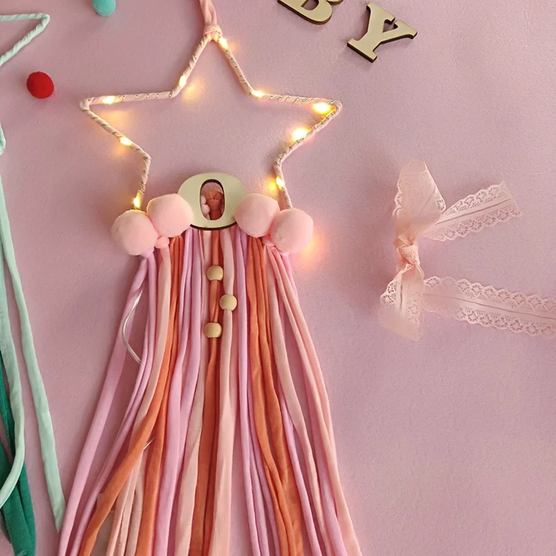 Decoration 5 Star Shape Beads Pendant Ornament Wall Hanging Dream Catcher Nordic DIY Home Props with LED Lamp Tassels