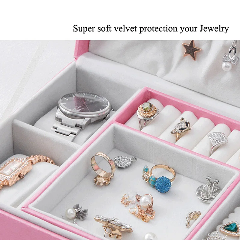 Top Watch 2pcs Pillow Jewelry Big Storage Box Creative Drawer Portable Multilayer Cosmetic Storage Box PU Leather Jewelry Box