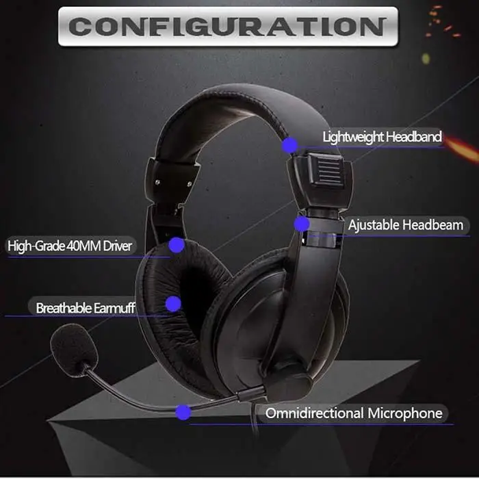 Headset Office Stereo Game Internet Cafe 110dB Black 3.5mm 1.8m 40mm Headset 0.1% 32 20-20000Hz head-mounted