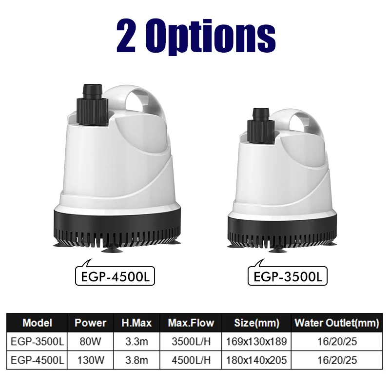 Smart Anti-dry Silent Submersible Pump Pond Fish Tank Aquarium Water Pump with Water Outlets& Hose 15W/20W/40W/55W/80W/130W