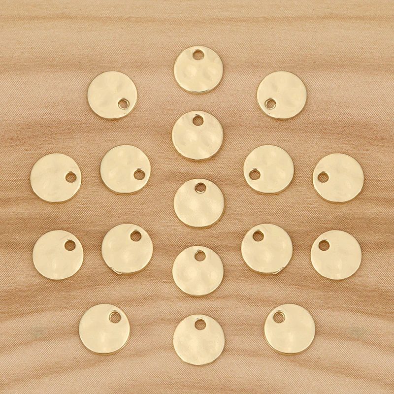 

20 Pieces Gold Color Round Hammered Disc Charms Pendants Beads Doble Sided for DIY Bracelet Necklace Jewellery Making 8mm