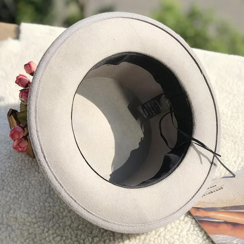 01911-fcm368 Британский Стиль шерстяное кольцо Плоская Шляпа Fedora для мужчин и женщин Панама джазовая, шляпа