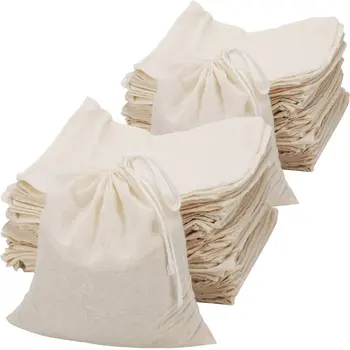 

100 Pieces Drawstring Cotton Bags Muslin Bags for Gifts Packaging Home Storage Case Christmas Gift
