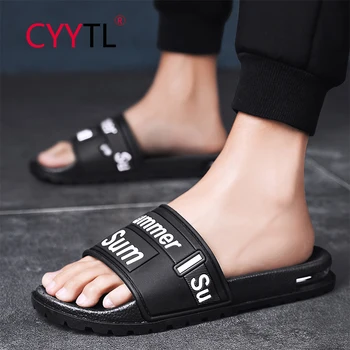 

CYYTL 2020 New Men Slippers Summer Letter Pattern Indoor Home Shoes Eva Non-slip Slides Fashion Male Flip Flops Ciabatte Uomo