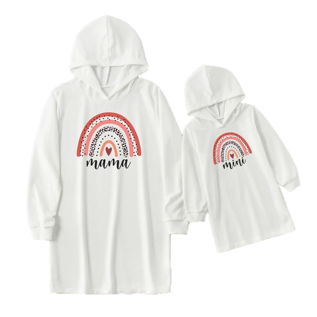 2021 Love Sweaters Autumn Mother Daughter Matching Dresses Family Set Mom Baby Mommy and Me Clothes Women Girls Hoodies Dress QS-F(white)