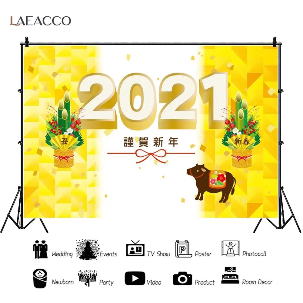 

Laeacco 2021 Japanese Happy New Year Bamboos Fan Flowers Photography Backdrop Photographic Background For Photo Studio Photocall