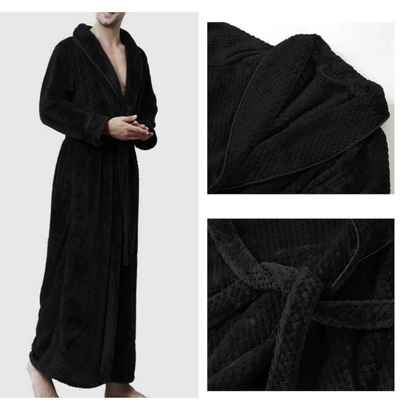 Shujin Men pajamas Confrot Robe Soft Absorbent Lightweight Long Kimono Flannel Spa Bathrobe Men Coral fleece bathrobe bathing