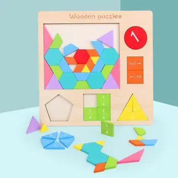 

3D Kids Tangram Puzzle Toy Colorful Wooden Fraction Tangram Puzzle Brain Teaser Intellectual Kids Develop Intelligence Toy