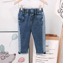 Однотонные джинсы в западном стиле для мальчиков универсальная осенняя одежда для детей, штаны г. Новые стильные брюки в Корейском стиле для малышей