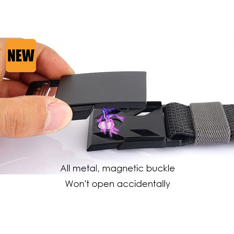Magnetic Elastic Belt for Men Alloy Metal Buckle Quick Release Tactical Outdoor Belt