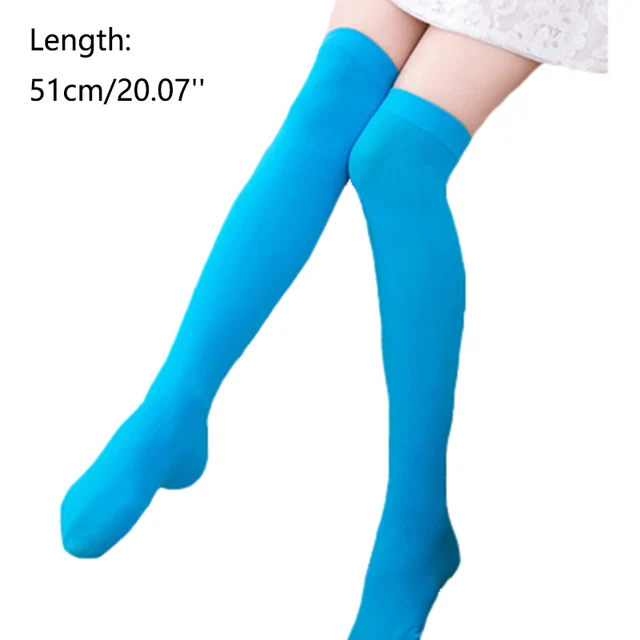 Candy Color Thigh High Stockings Sexy Cosplay Women Warm Stocking Nightclub Elastic Medias For Sexy Lingerie 51cm 16Azure