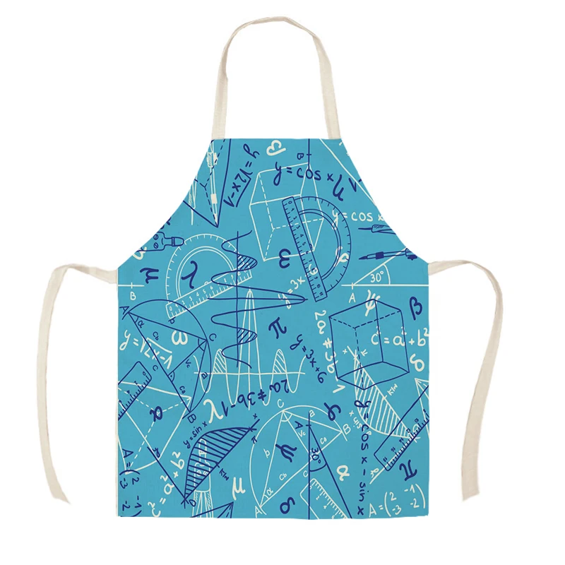 1Pc Kitchen Apron Personality Mathematical Chemistry Formula Printed Sleeveless Linen Aprons Women Home Cleaning Tools WQ1070