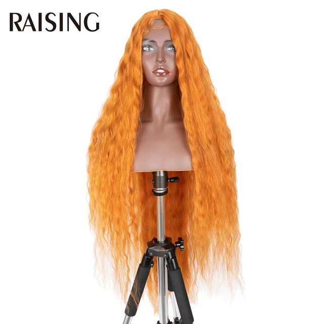 Raising Wholesale Deep Wave Lace Wig Synthetic Curly Hair Scalp Wigs For Black Women Ombre Cheap Long Hair Wigs Pre-plucked 40in CJAH3