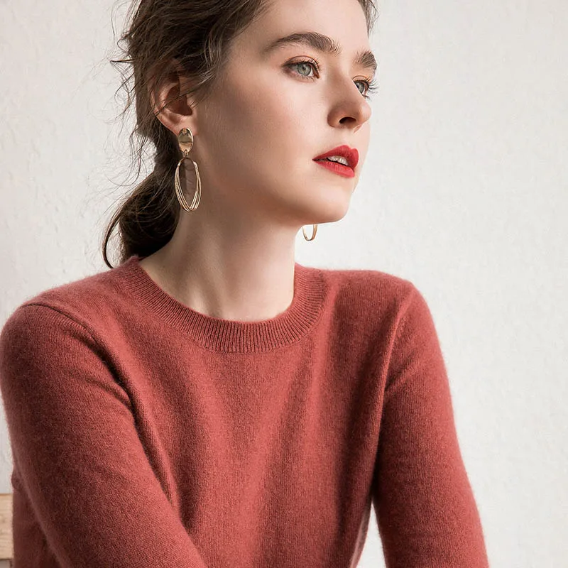 Russet Red Новые цвета женский кашемировый вязаный пуловер с круглым вырезом разноцветный базовый чистый свитер для женщин Круглый вырез зимний джемпер - Цвет: Russet Red