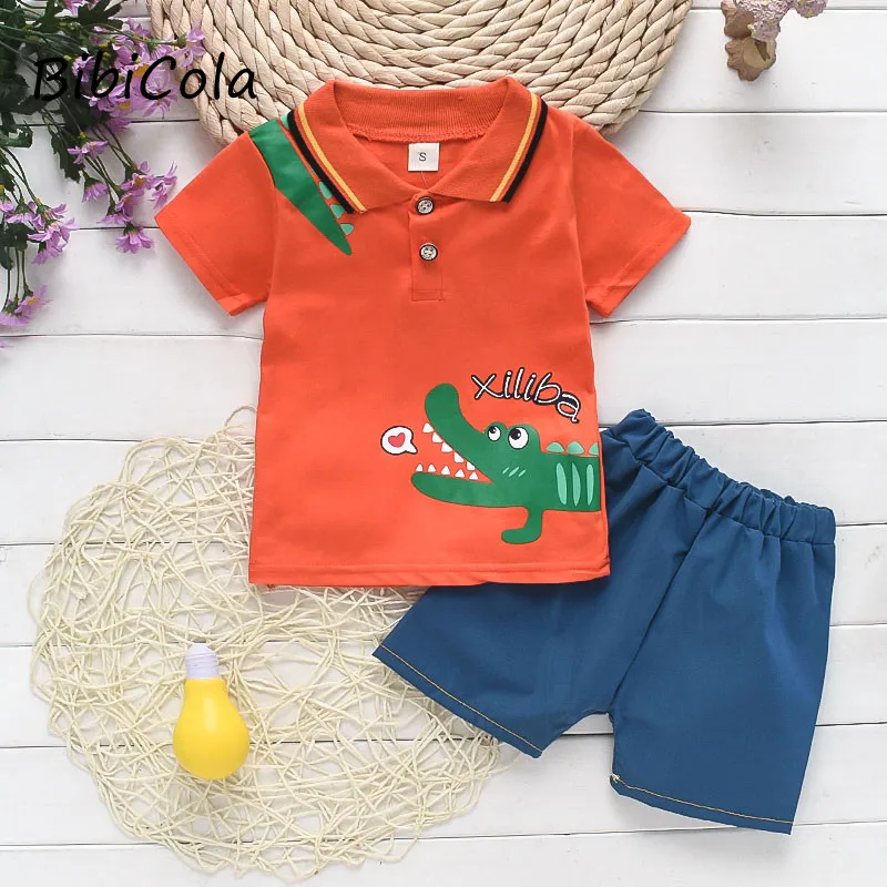 BibiCola summer baby boys clothing sets 2PCS cotton carton short sleeved+strap pants tracksuit clothes casual set |