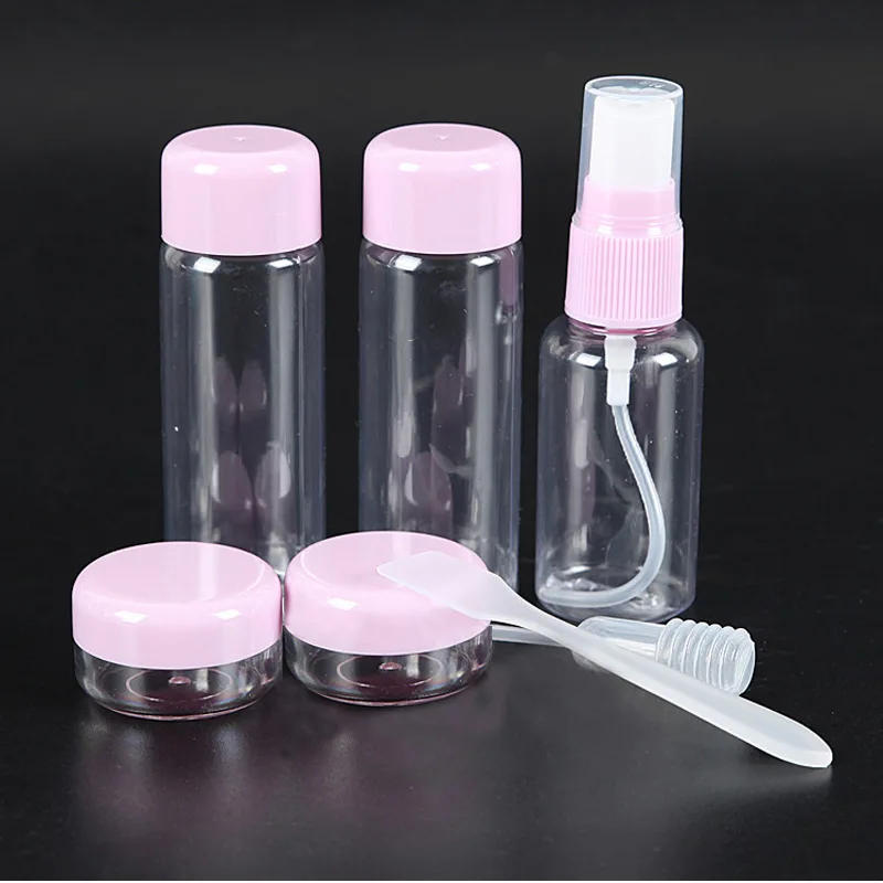 7pcs/set Travel Mini Make Up Container Bottles Jars Plastic Transparent
