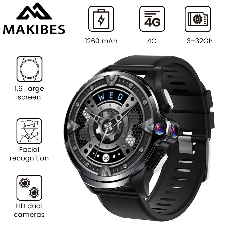 Makibes M60 1," две камеры 3 ГБ+ 32 ГБ gps Смарт-часы телефон 1260 мАч батарея распознавание лица 4G WiFI ответ на вызов SIM TF карта