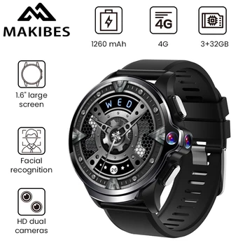 

Makibes M60 1.6" Dual Cameras 3GB+32GB GPS Smart Watch Phone 1260mAh Battery Facial recognition 4G WiFI Answer call SIM TF card
