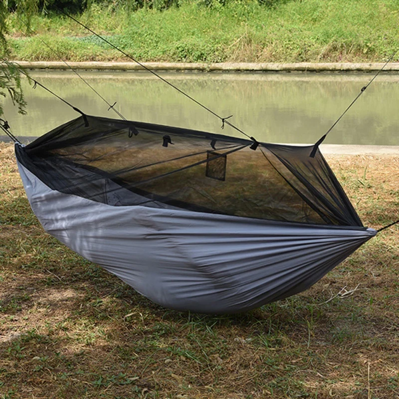 

Portable Outdoor Camping Hammock with Mosquito Net High Strength Parachute Fabric Hanging Bed Hunting Sleeping Swing