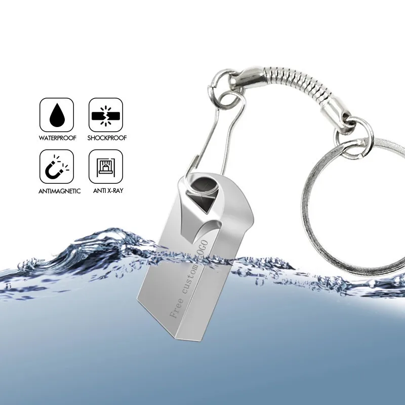 Usb Flash Drives 8GB 32GB Metal Flash Memory Stick 4GB 16GB 64GB Waterproof Key Pen Drive 128GB Free Custom LOGO