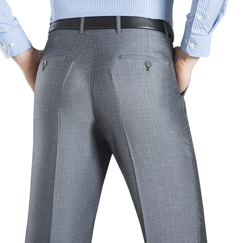 Mens Summer Thin Silk Long Panst Business Casual Breathable Long Loose Trousers