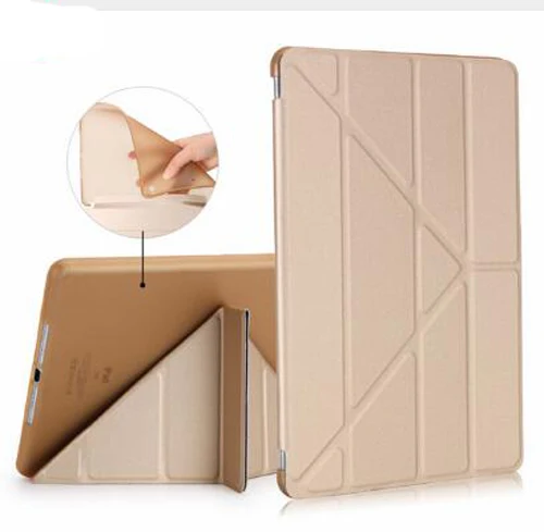 Золотой Для iPad Air 1 iPad 5 A1474 A1475 A1476 чехол для планшета, ПУ; кожа; Силикон Мягкая задняя смарт-крышка с трифолд подставкой авто сна - Цвет: Золотой
