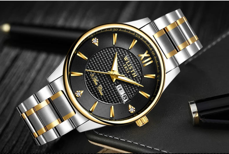 Men's Calendar Waterproof Couple Stainless Steel Band Belt Quartz Watch Men's Fashion Business Casual Women's Quartz Wrist Watch